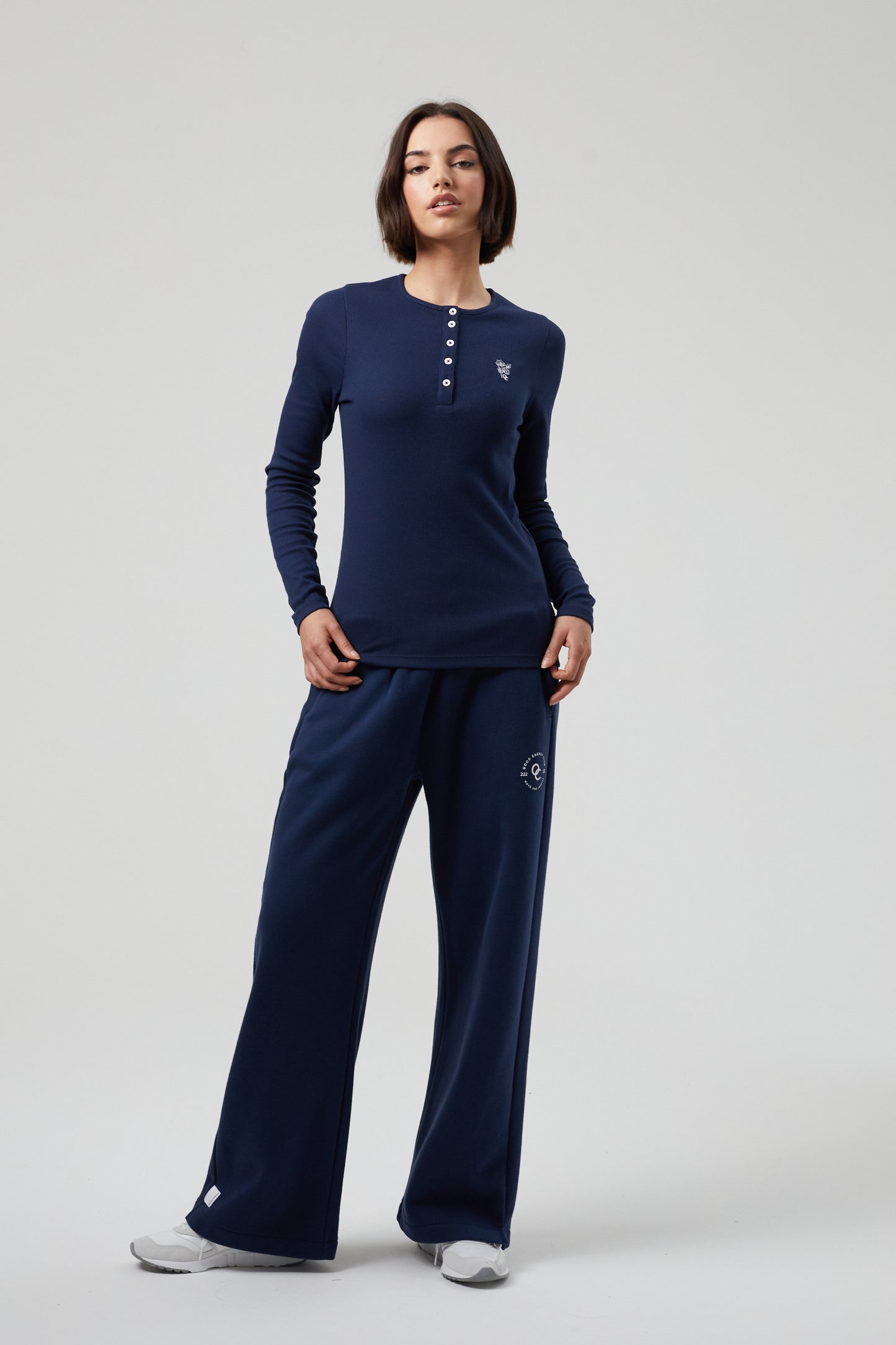 Flower Long Sleeve T-shirt- Midnight Blue
