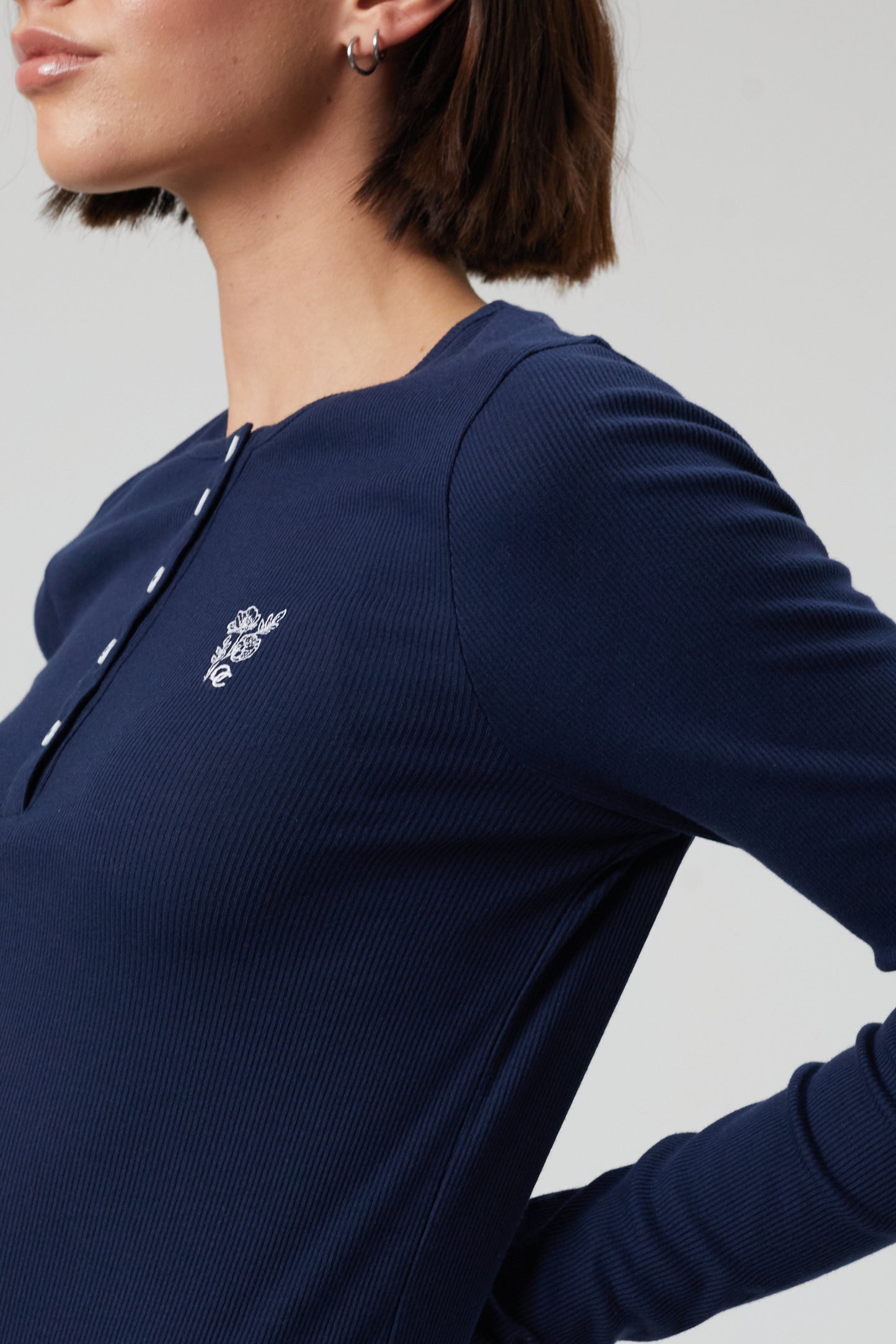 Flower Long Sleeve T-shirt- Midnight Blue