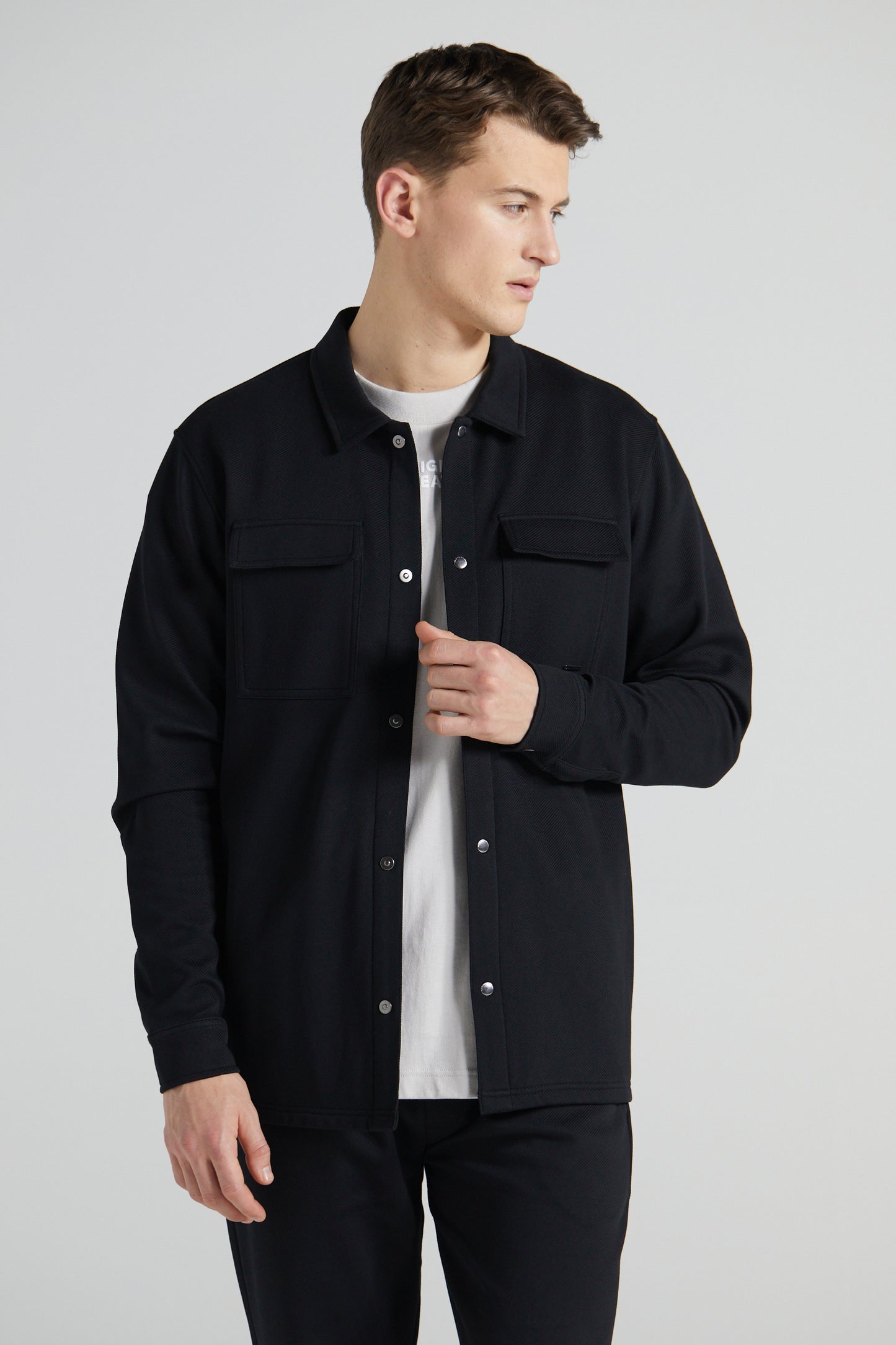 Jersey Twill Shacket - Jet Black