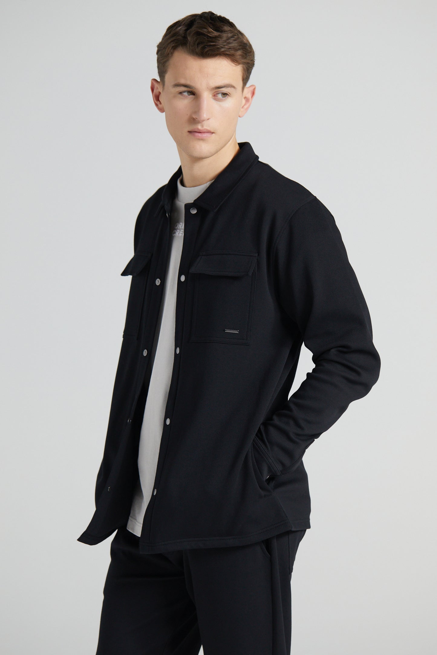 Jersey Twill Shacket - Jet Black