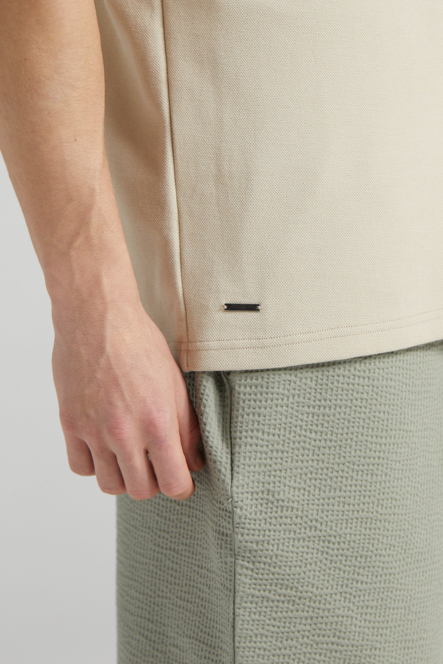 Colour Block Pique Polo Shirt - Sand Stone