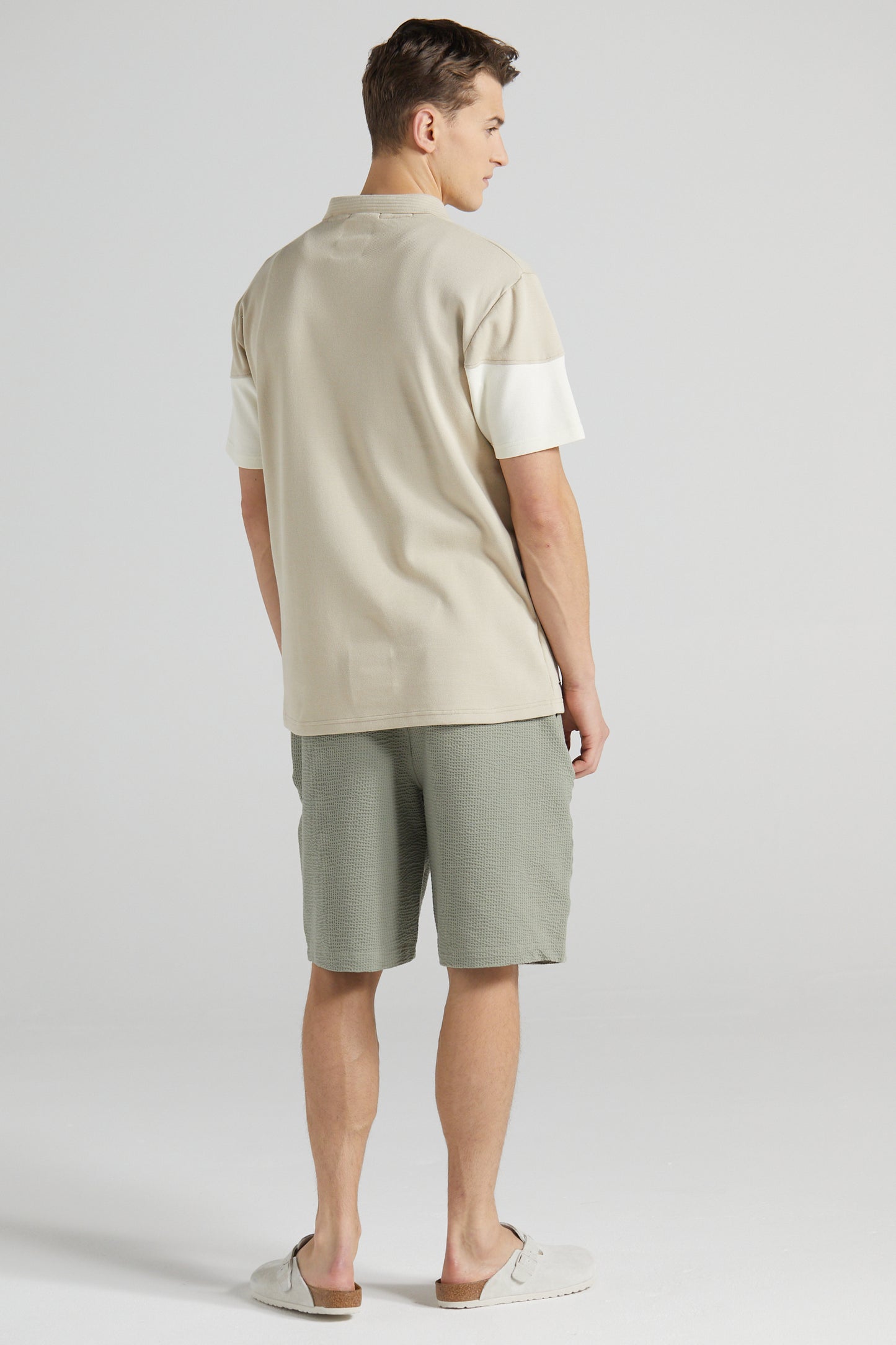 Colour Block Pique Polo Shirt - Sand Stone