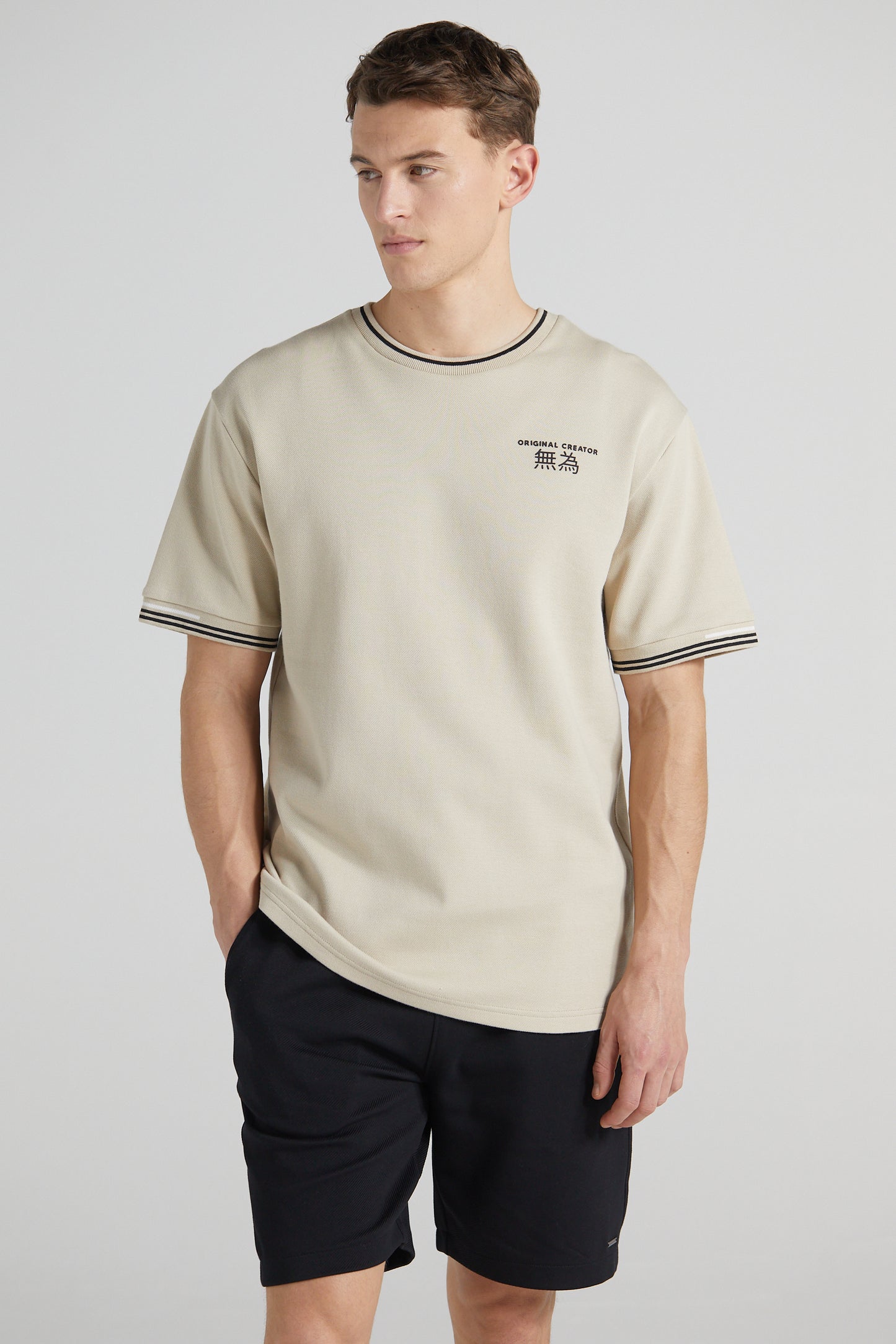 Boxy Pique Crew T-Shirt - Sand Stone
