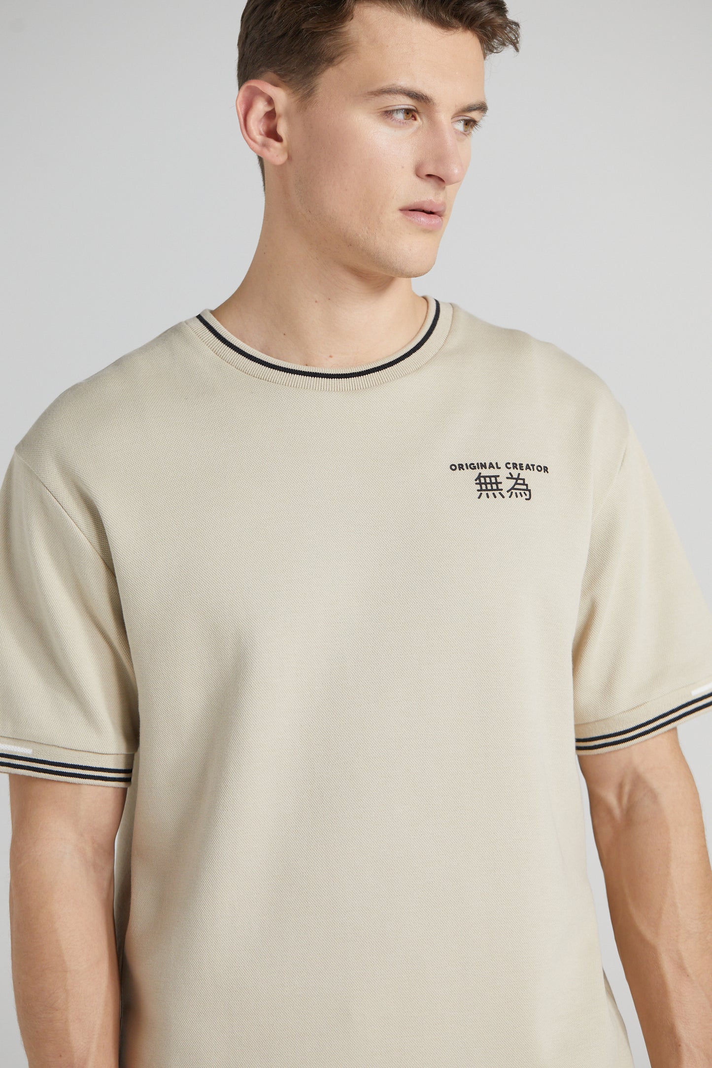 Boxy Pique Crew T-Shirt - Sand Stone