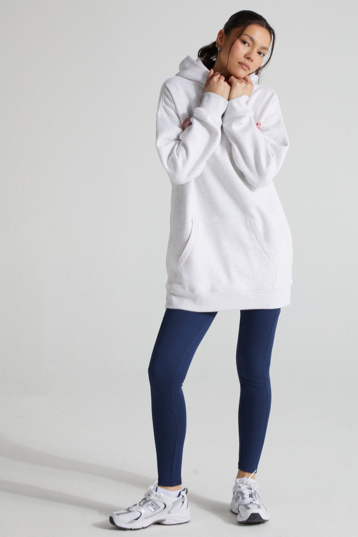 Athletic Long Line Hoodie - White Marl
