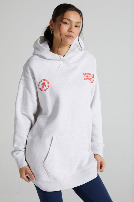 Athletic Long Line Hoodie - White Marl