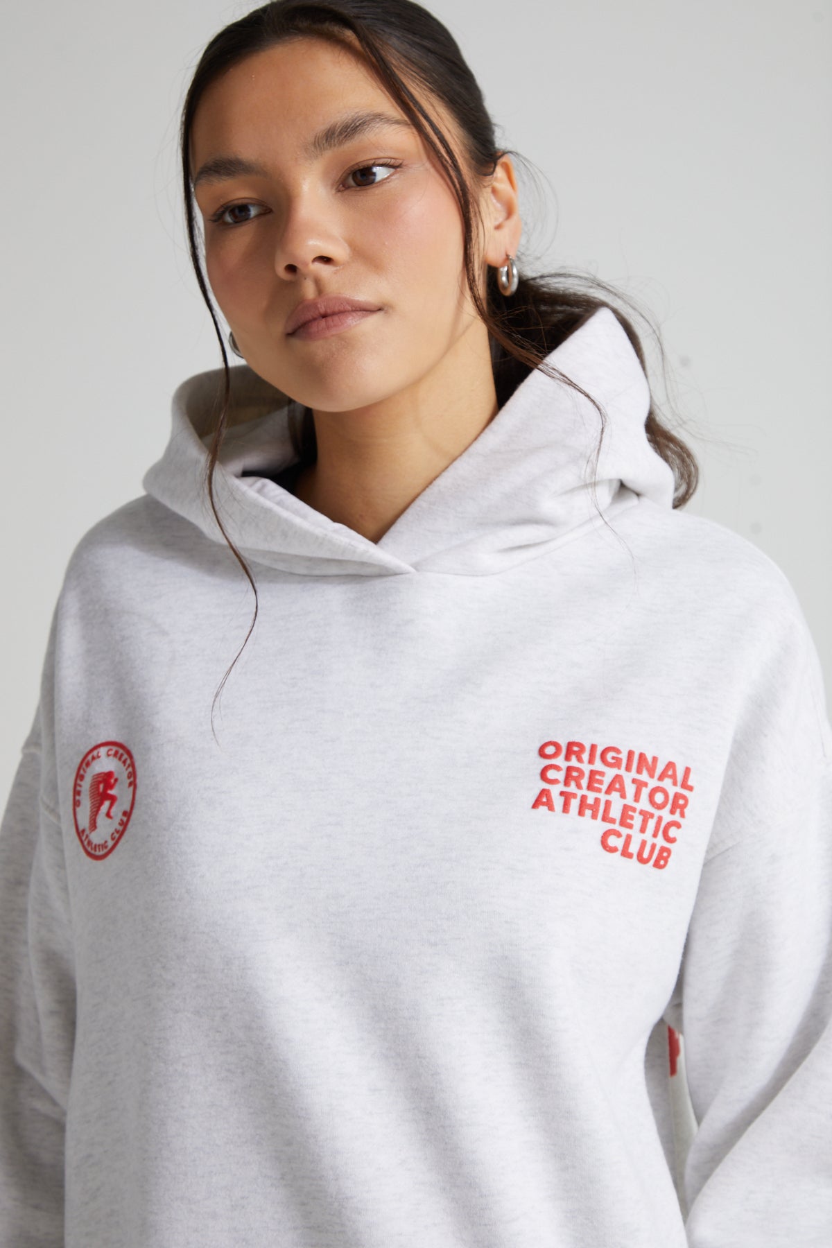 Athletic Long Line Hoodie - White Marl