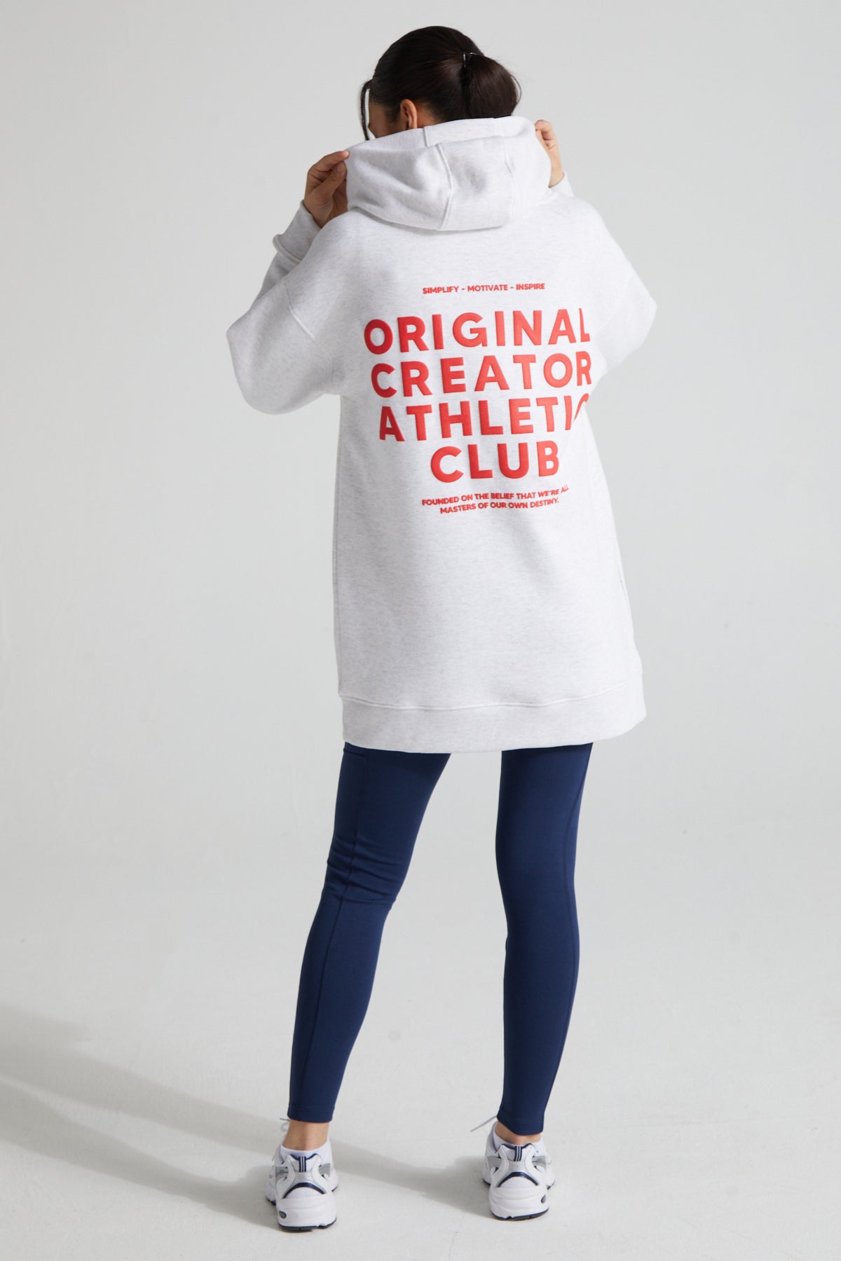 Athletic Long Line Hoodie - White Marl