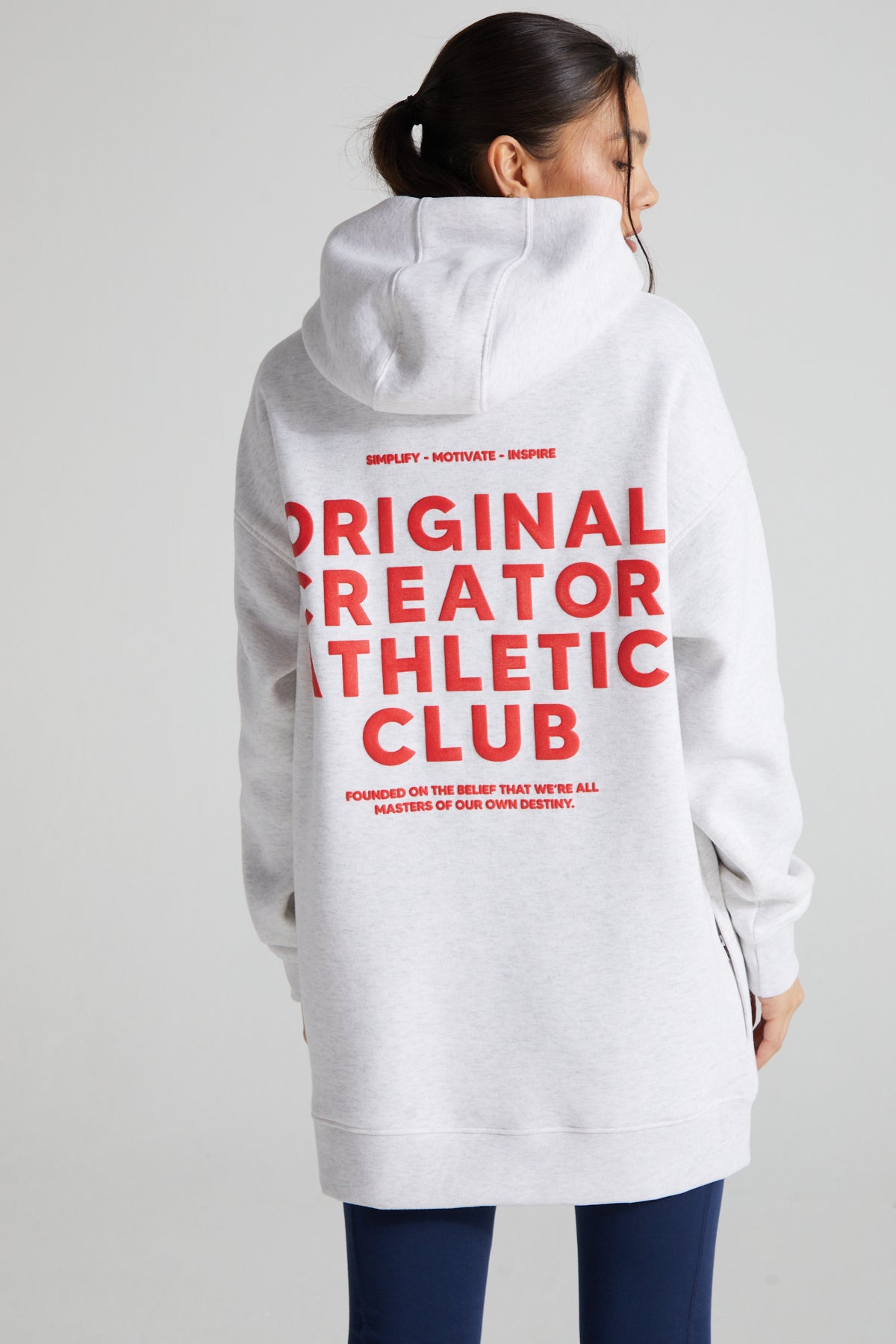 Athletic Long Line Hoodie - White Marl
