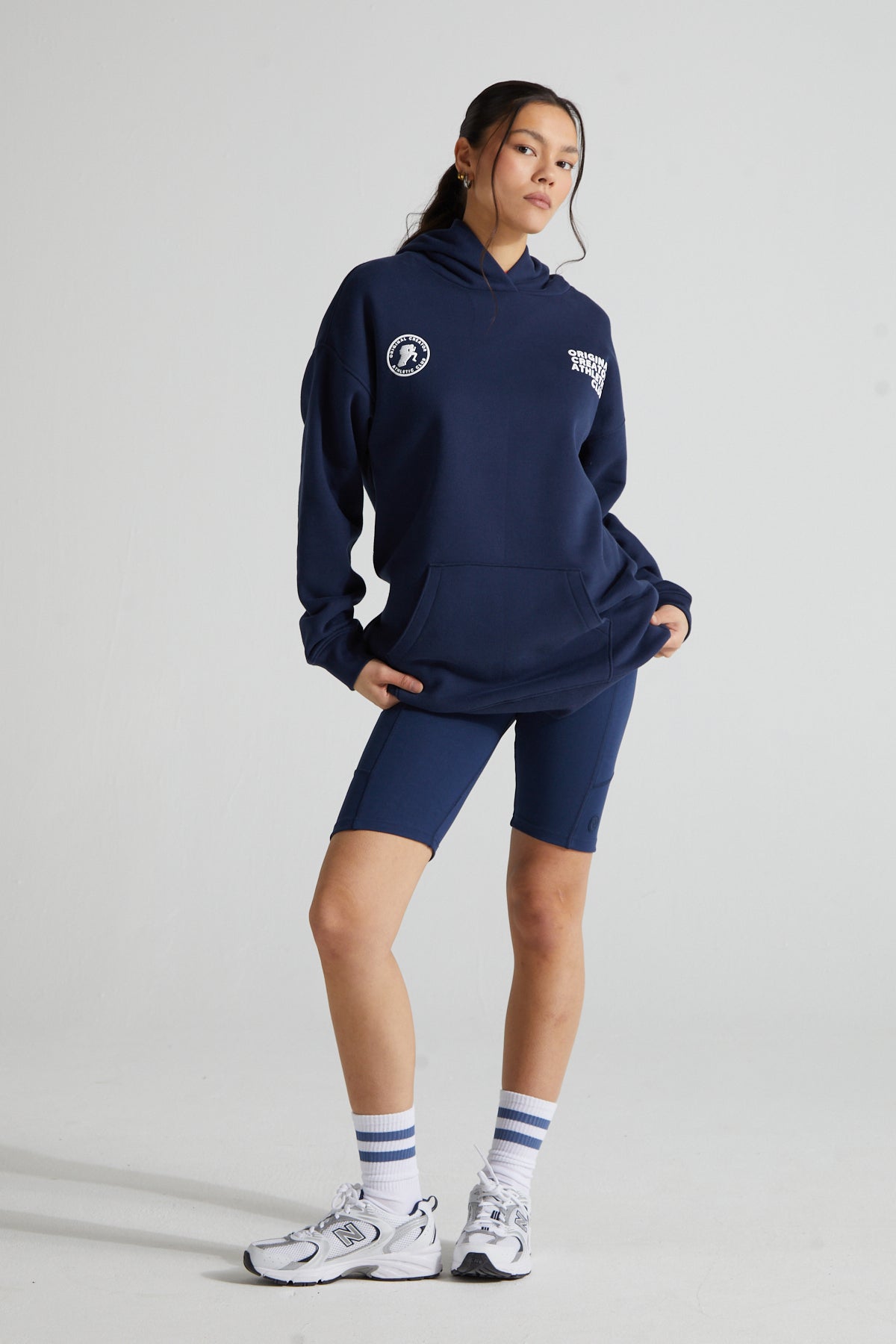 Athletic Long Line Hoodie - Midnight Blue