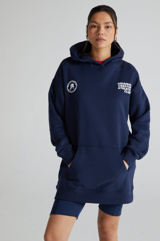 Athletic Long Line Hoodie - Midnight Blue