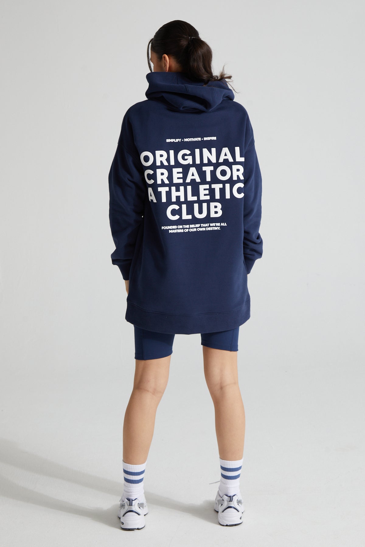 Athletic Long Line Hoodie - Midnight Blue