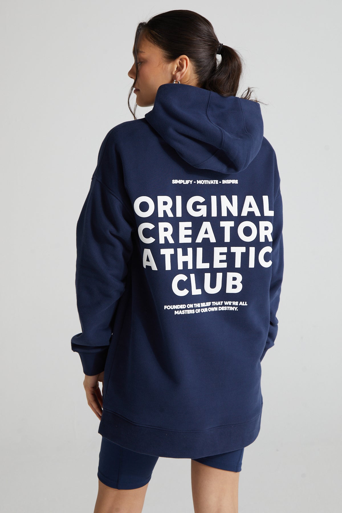 Athletic Long Line Hoodie - Midnight Blue