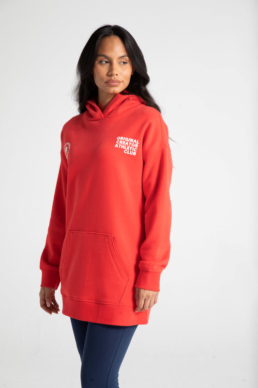 Athletic Long Line Hoodie - Poppy Red