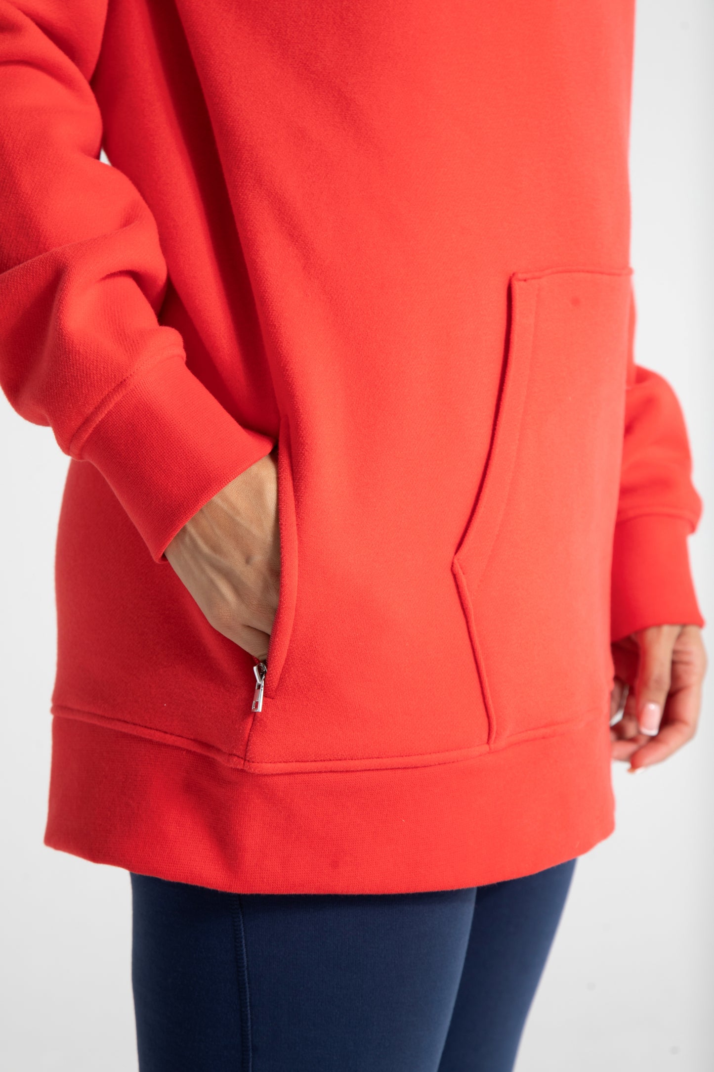 Athletic Long Line Hoodie - Poppy Red