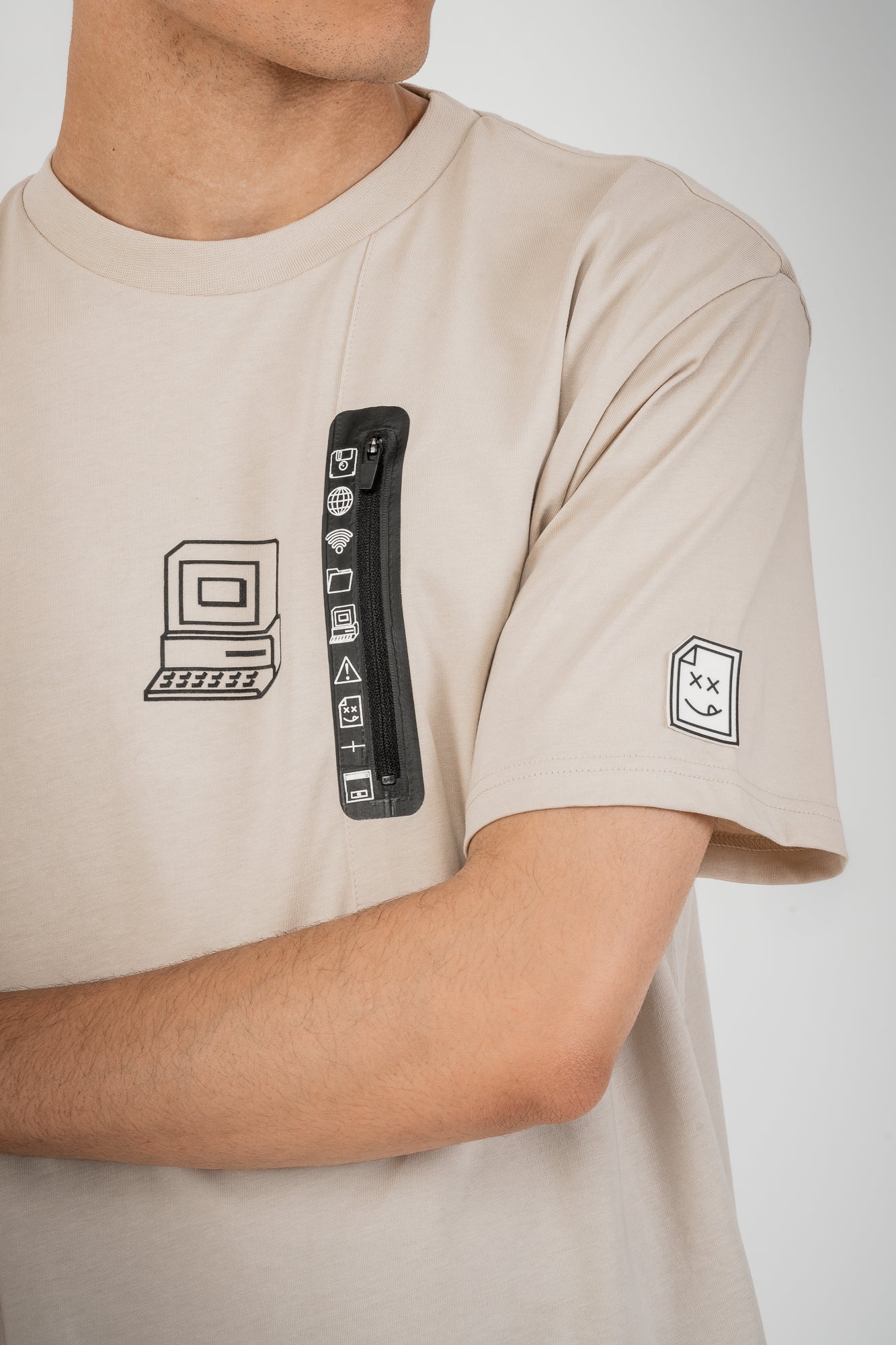 Computer Zip T-Shirt - Sand Stone