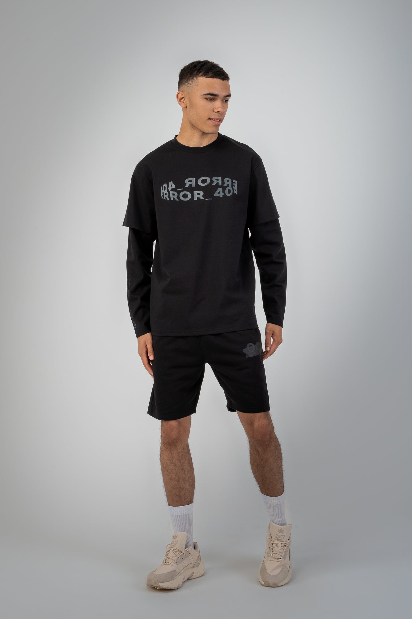 Error Circuit Layered Sleeved T-Shirt - Jet Black