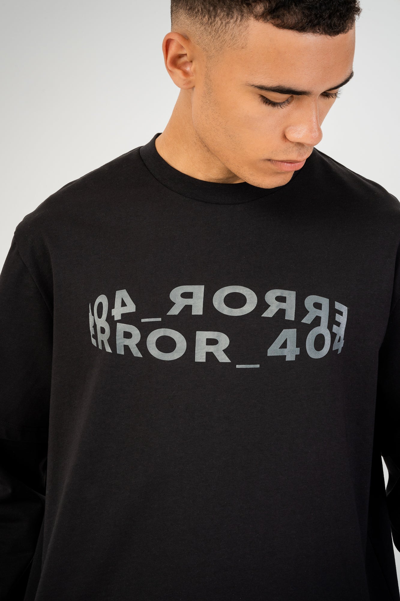 Error Circuit Layered Sleeved T-Shirt - Jet Black