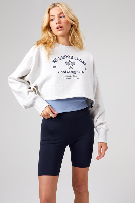 Tennis Crop Sweatshirt - White Marl