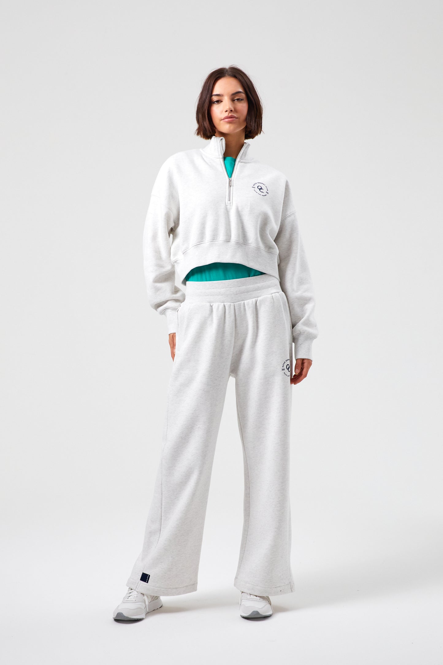 Joy Crop Half Zip - White Marl