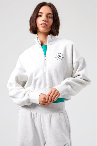 Joy Crop Half Zip - White Marl