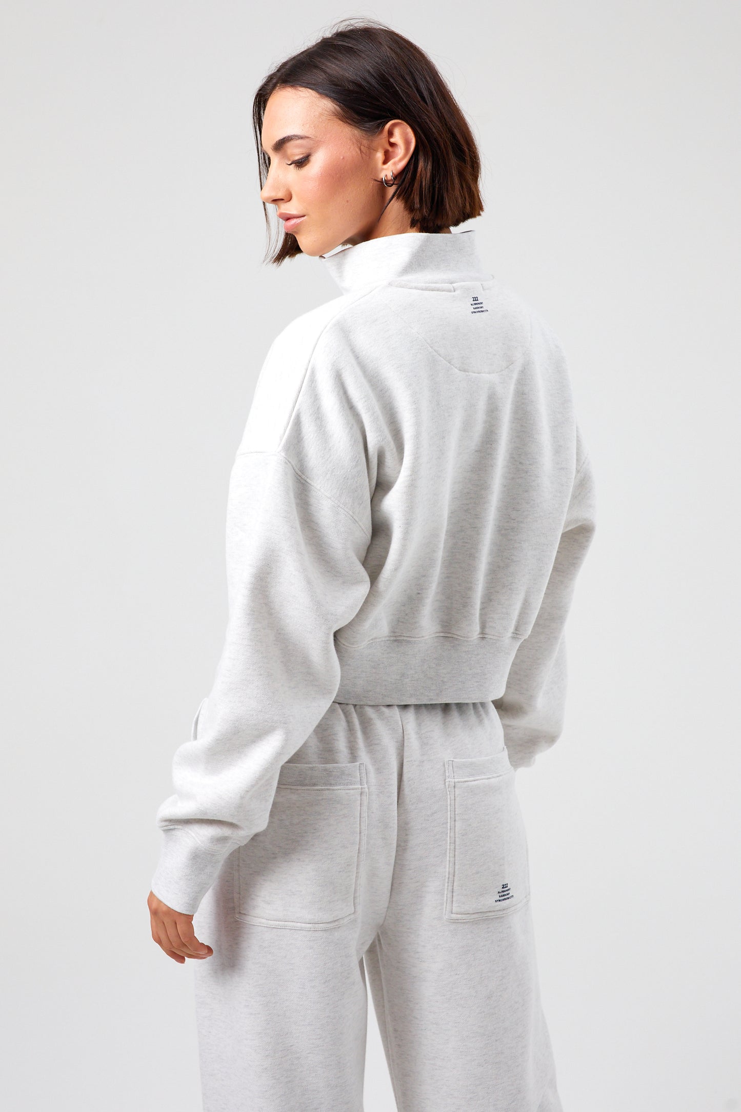 Joy Crop Half Zip - White Marl