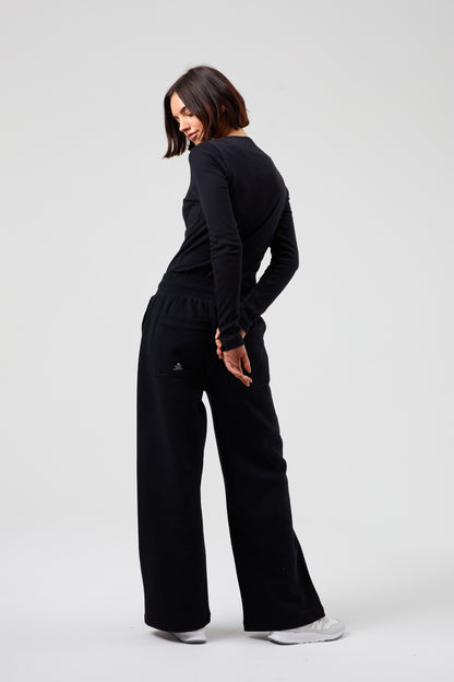 Joy Wide Leg Joggers - Jet Black