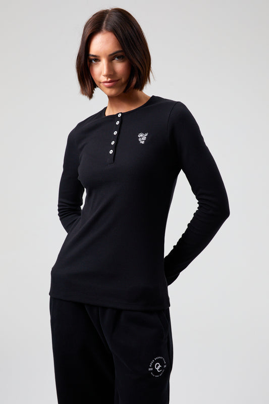 Flower Long Sleeve T-shirt - Jet Black