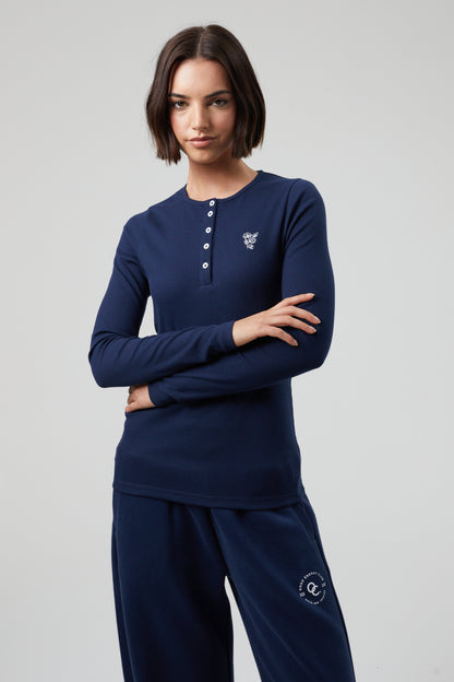 Flower Long Sleeve T-shirt- Midnight Blue