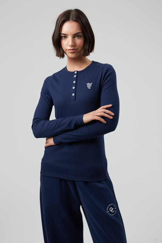 Flower Long Sleeve T-shirt- Midnight Blue