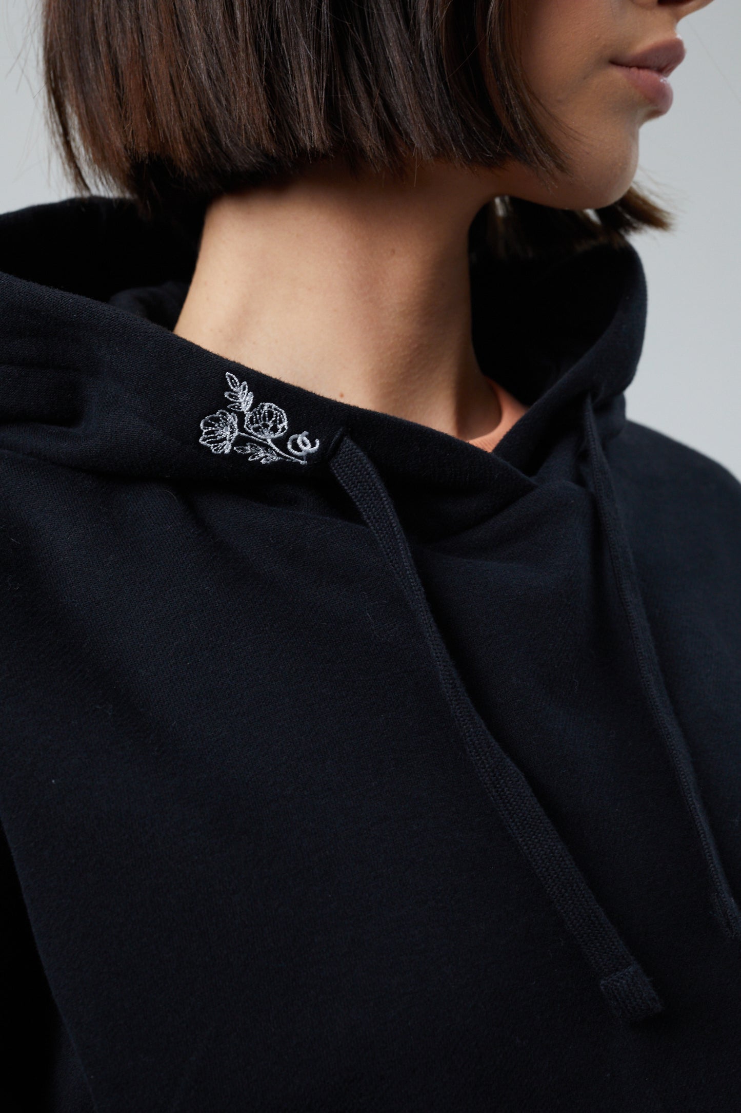 Flower Crop Hoodie - Jet Black