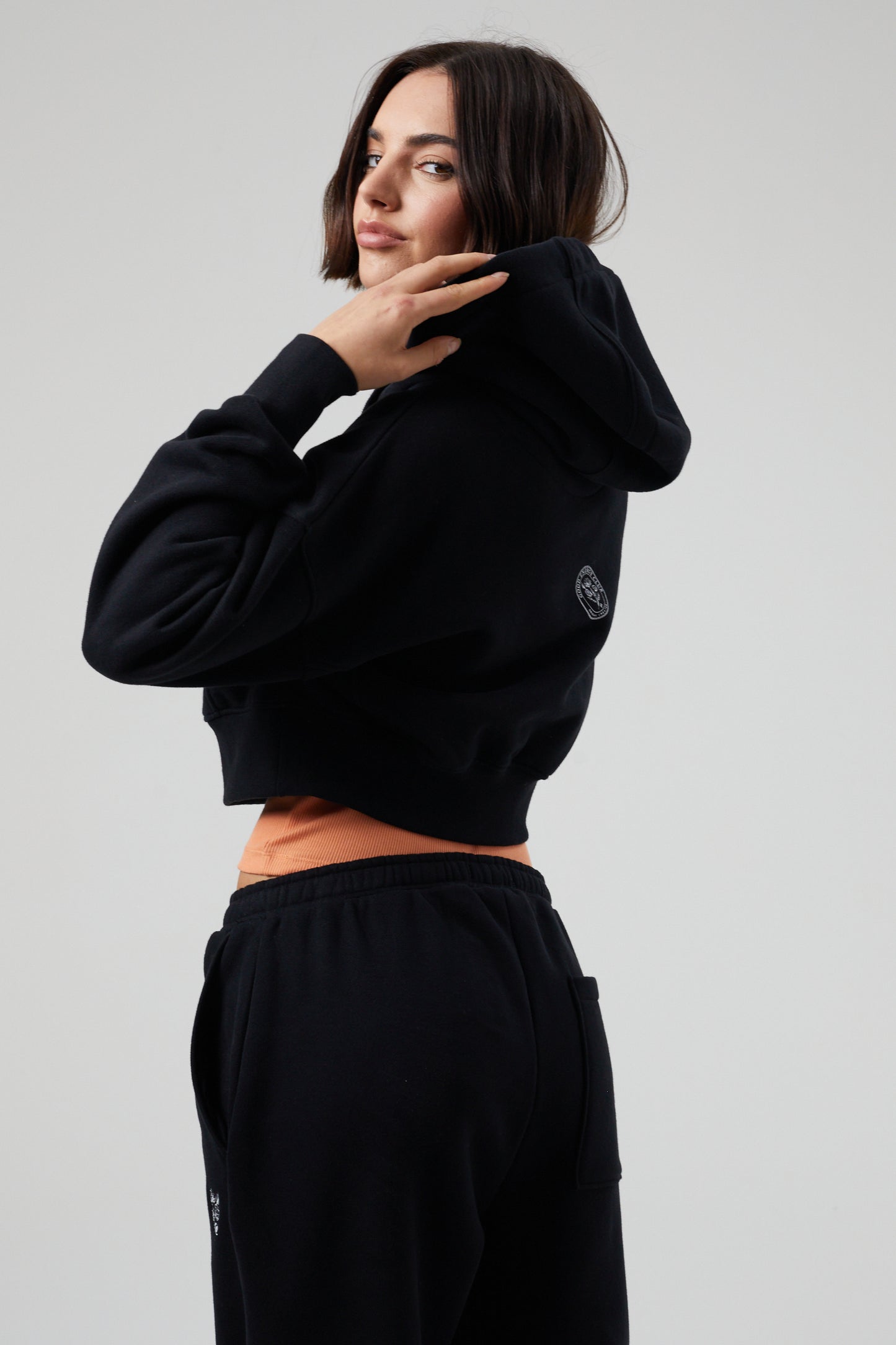 Flower Crop Hoodie - Jet Black