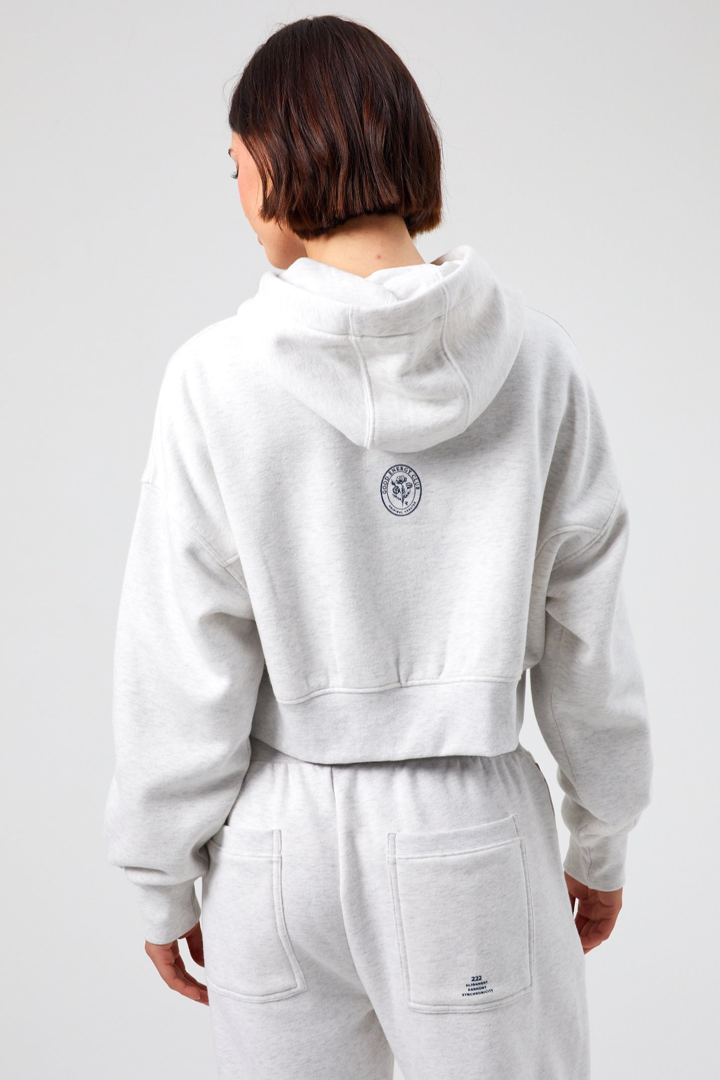 Flower Crop Hoodie - White Marl