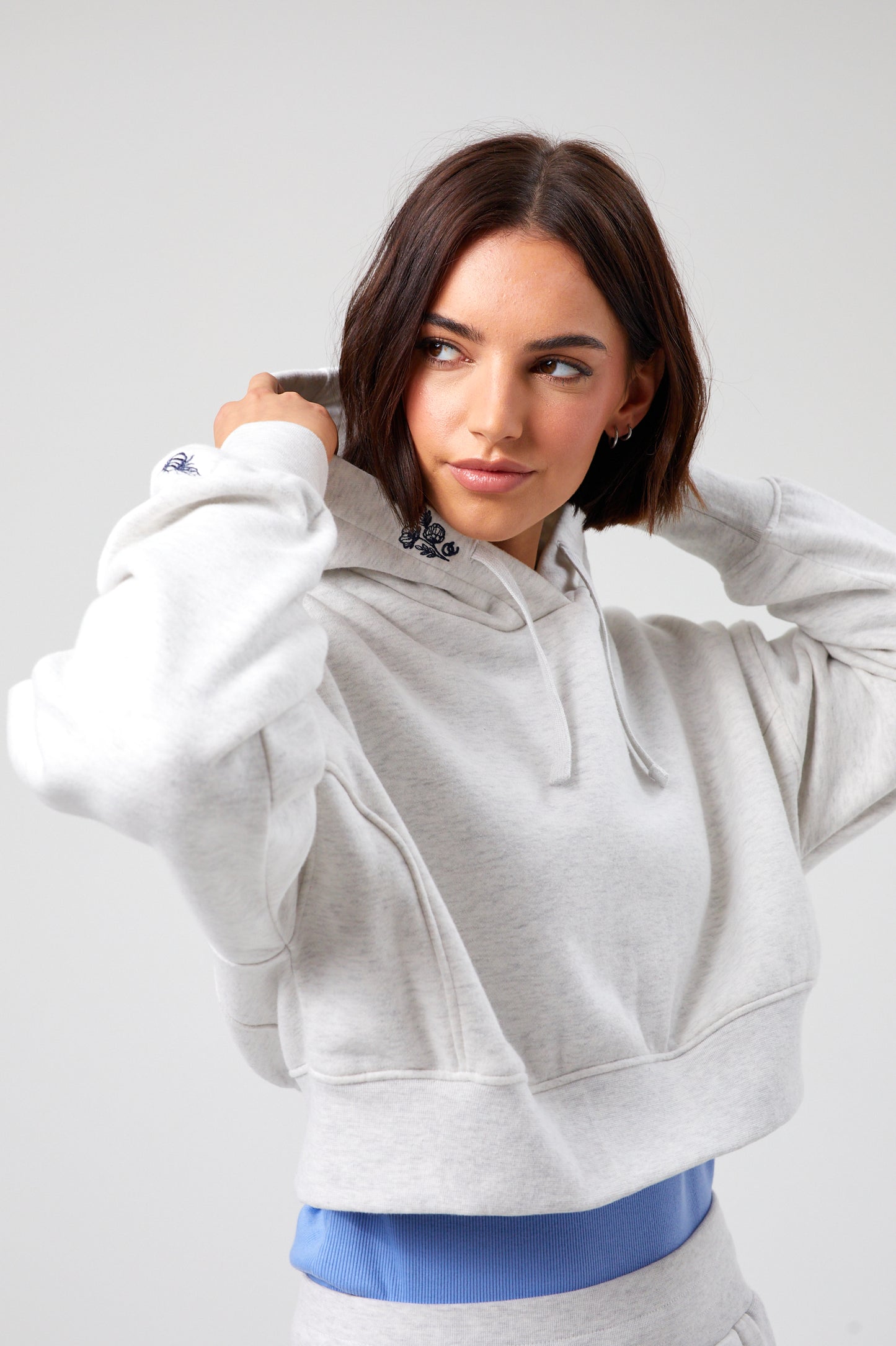 Flower Crop Hoodie - White Marl