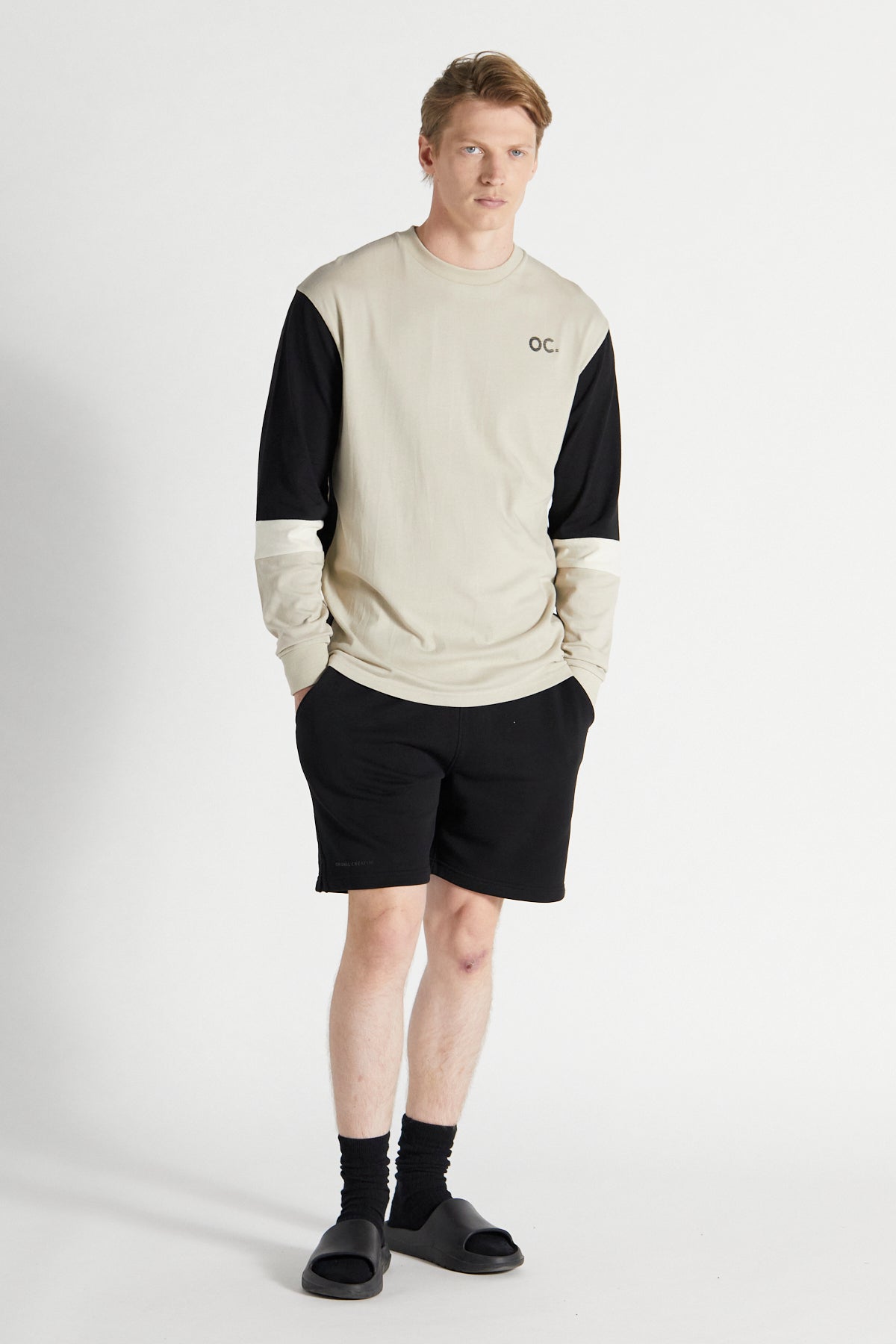 Colour Block Long Sleeve T-Shirt - Sand Stone