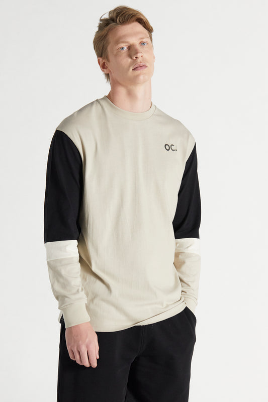 Colour Block Long Sleeve T-Shirt - Sand Stone