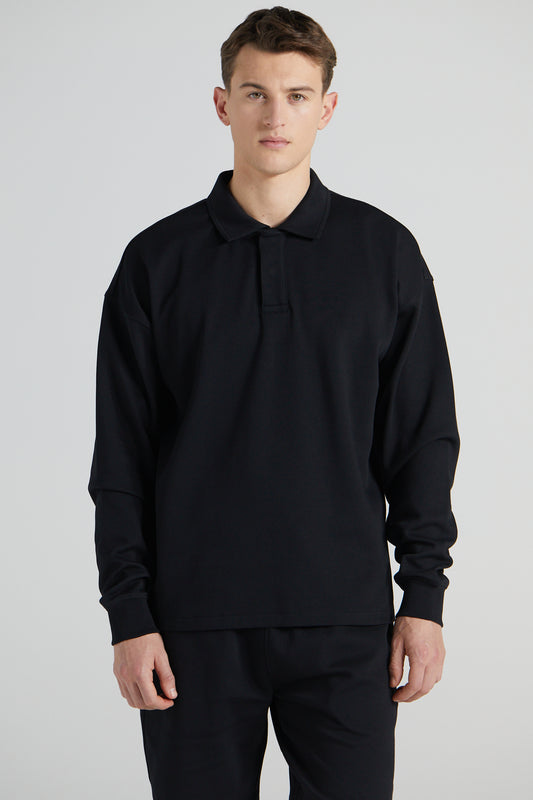 Long Sleeve Polo Shirt - Jet Black