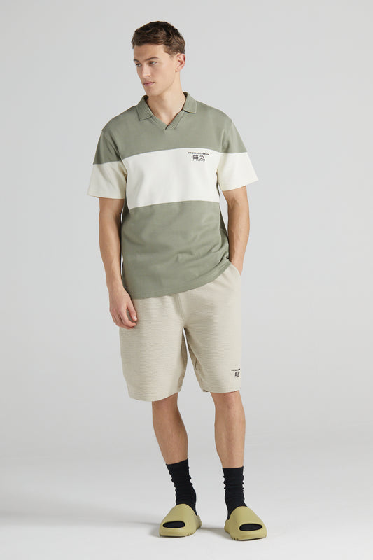 Colour Block Pique Polo Shirt - Slate Green