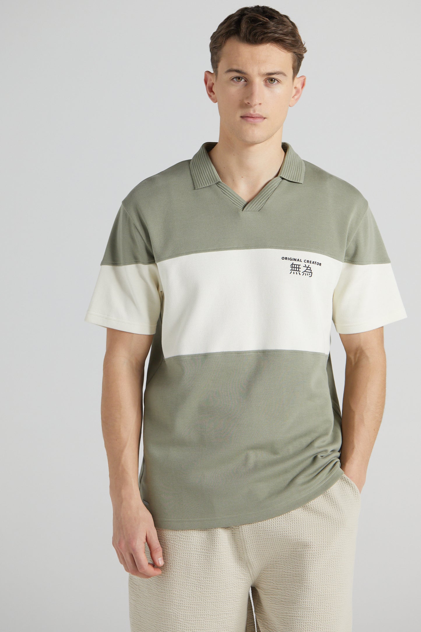 Colour Block Pique Polo Shirt - Slate Green