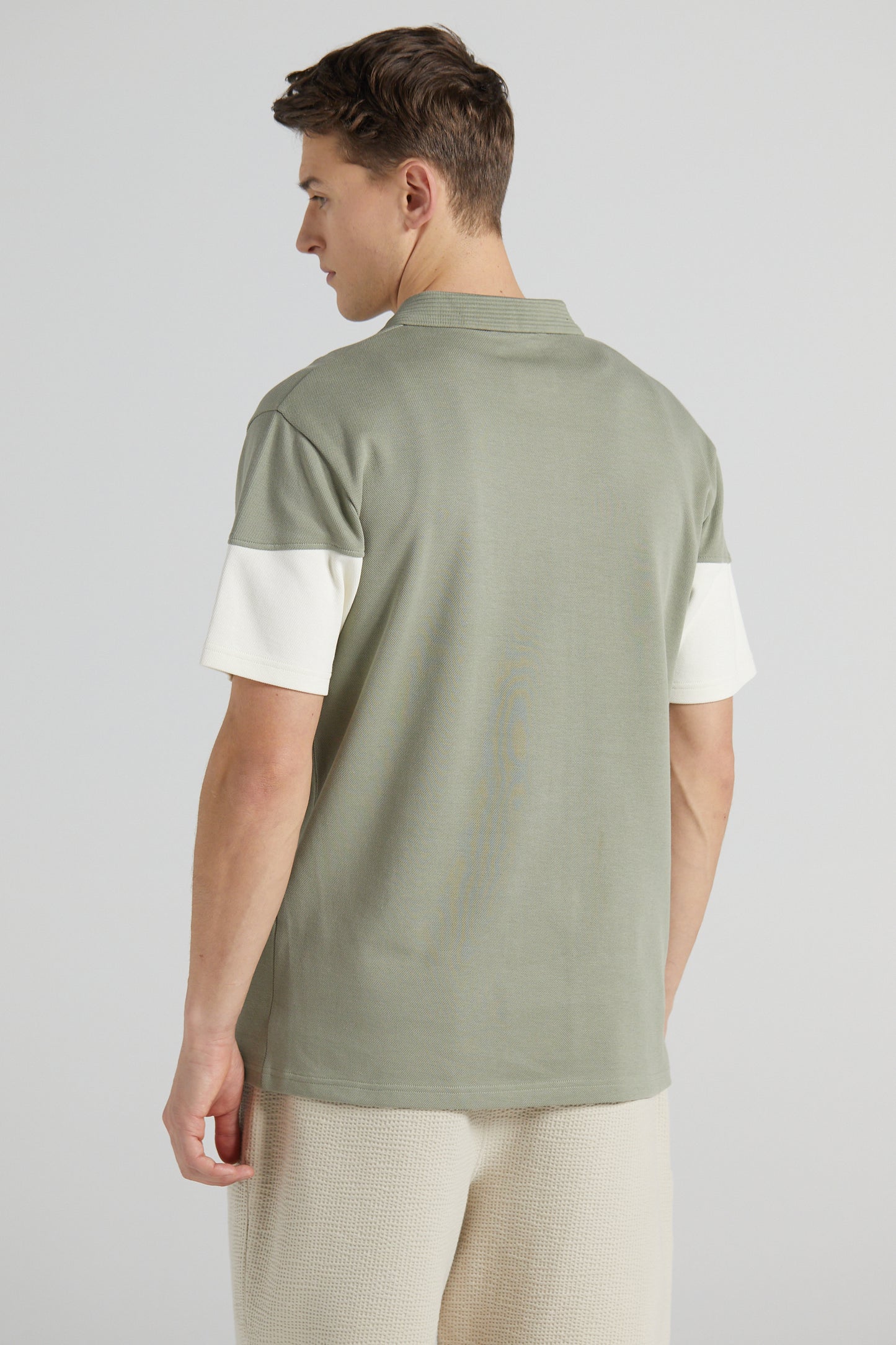 Colour Block Pique Polo Shirt - Slate Green