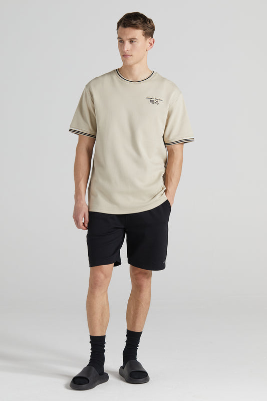 Boxy Pique Crew T-Shirt - Sand Stone