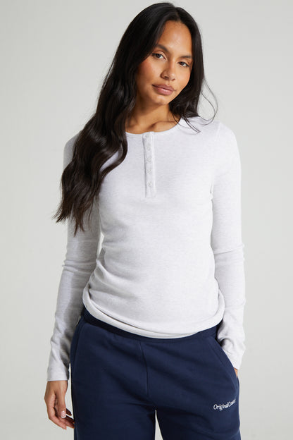Long Sleeve Slim Fit Top - White Marl
