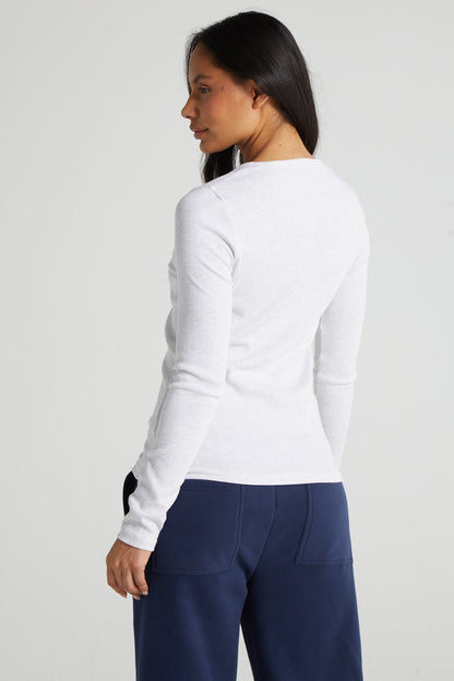 Long Sleeve Slim Fit Top - White Marl