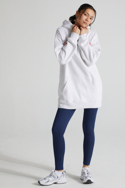 Athletic Long Line Hoodie - White Marl