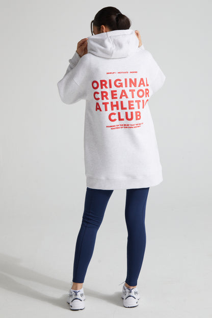 Athletic Long Line Hoodie - White Marl
