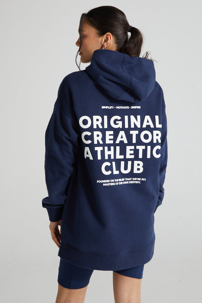 Athletic Long Line Hoodie - Midnight Blue