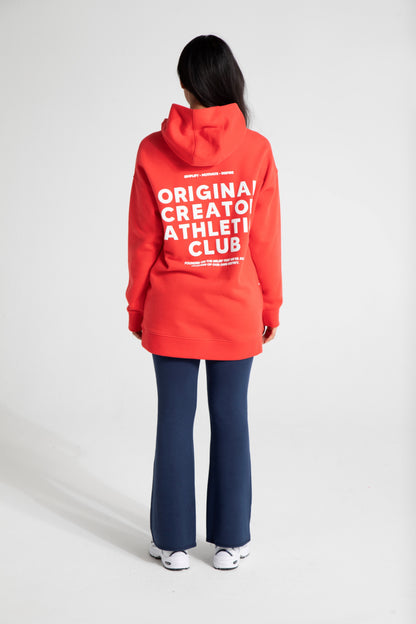 Athletic Long Line Hoodie - Poppy Red