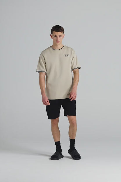 Boxy Pique Crew T-Shirt - Sand Stone