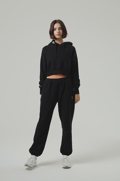 Flower Crop Hoodie - Jet Black