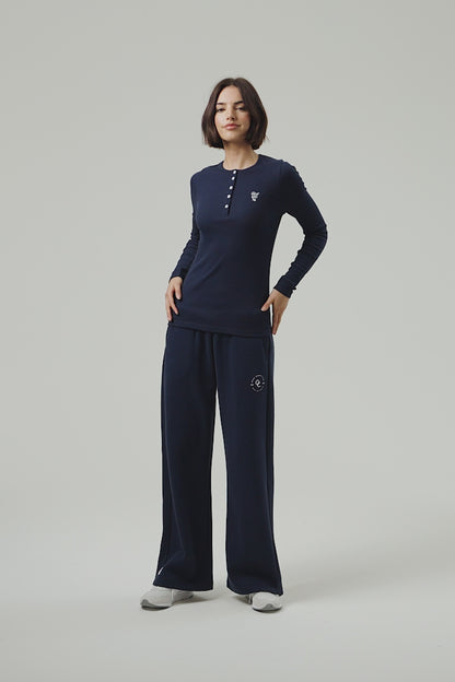 Flower Long Sleeve T-shirt- Midnight Blue
